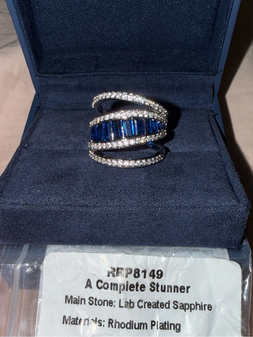 Lab-Created Blue Sapphire and Rhodium Plated Women's Ring